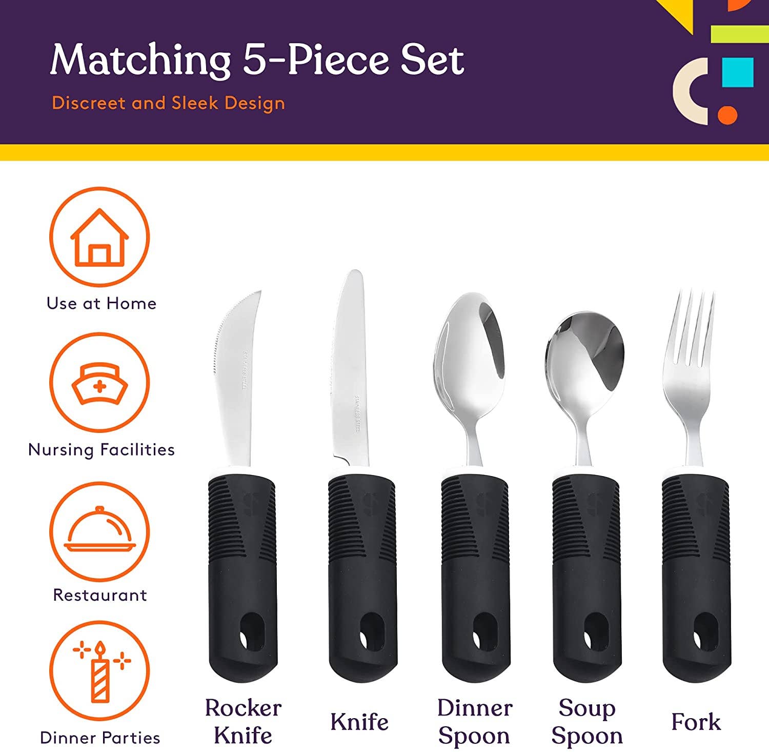 Adaptive Utensils - Arthritis Aid Silverware Set - Black