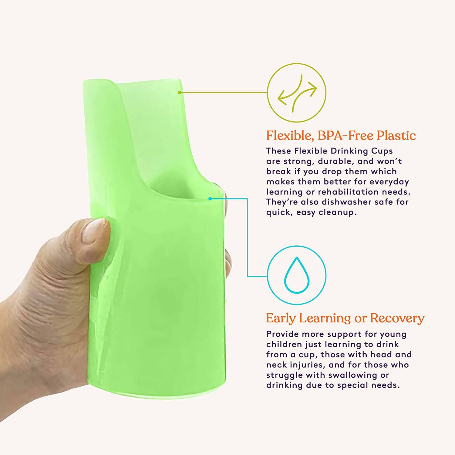 Large Flexible Drinking Cups with Nose Mold Cutout - Pack of 10